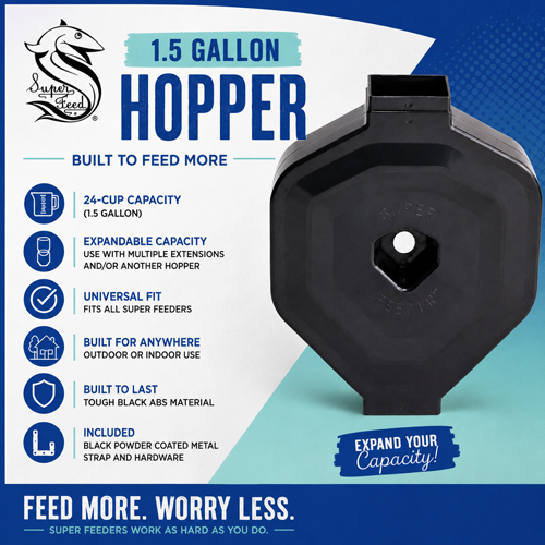 Optional 1.5 gallon hopper for more capacity