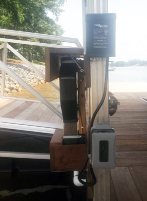 opposite side view of koi feeder over lake