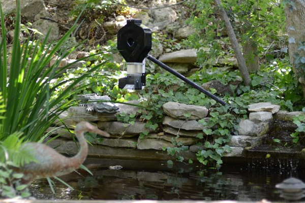 KSF-2XL Model Koi pond automatic feeder over pond front view